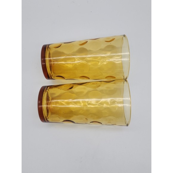 Hazel Atlas Glass Amber Capri Dot ELDORADO GOLD 10 oz Tumblers Set of Two - Picture 11 of 12